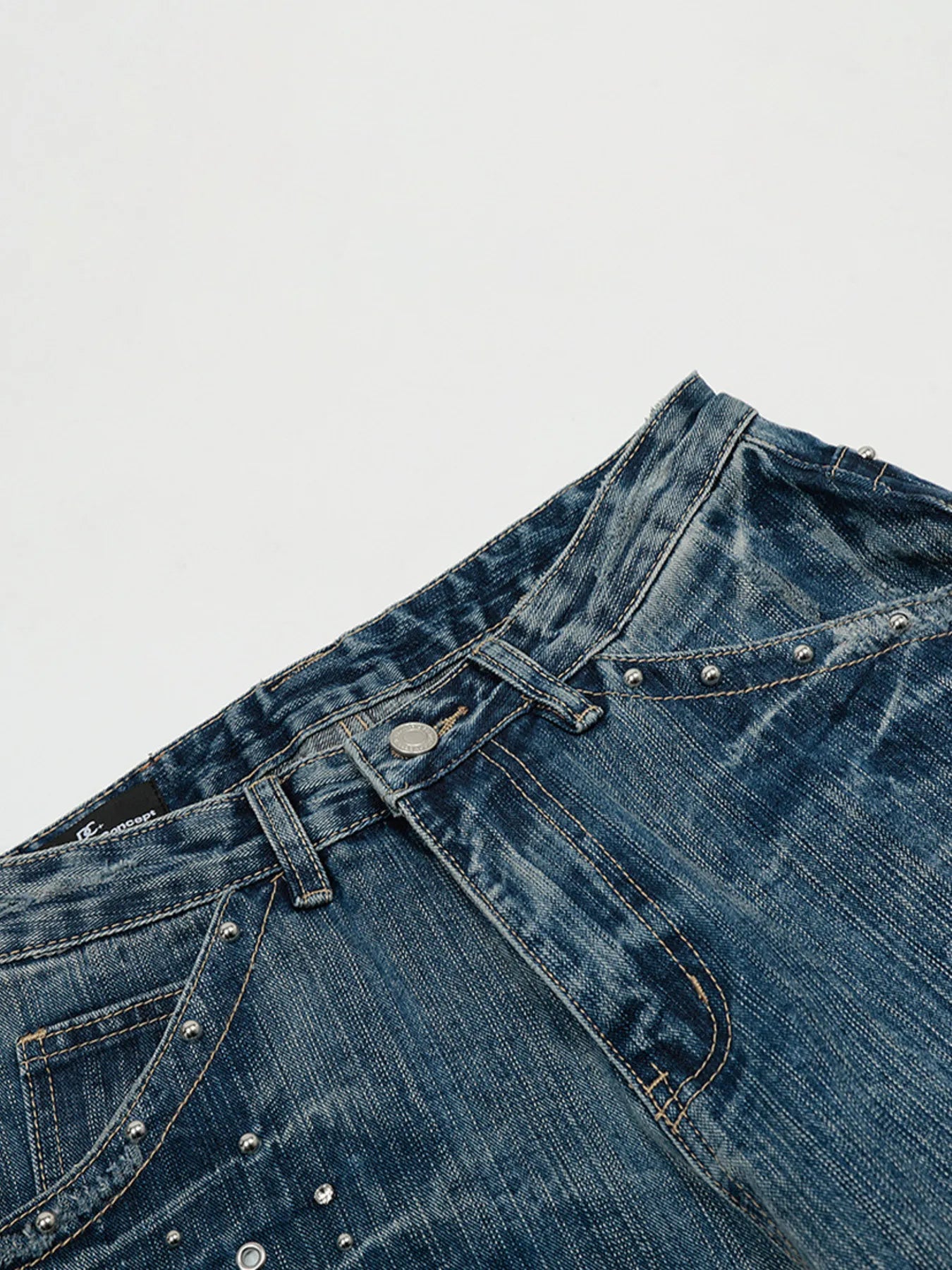 Men's Washed Straight Jeans with Studded Decor