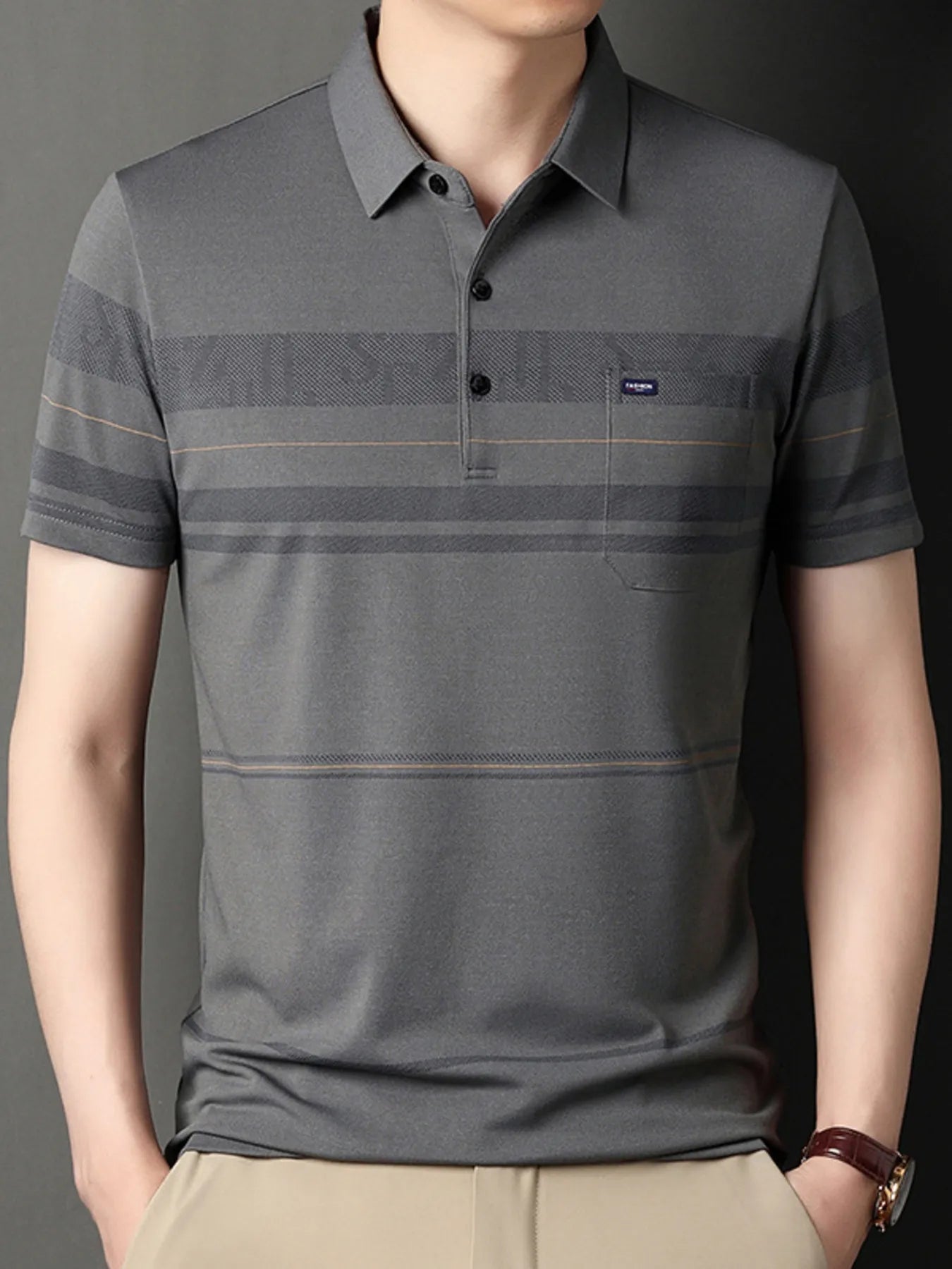Men's Plus Size Classic Striped Business Casual Polo Shirt