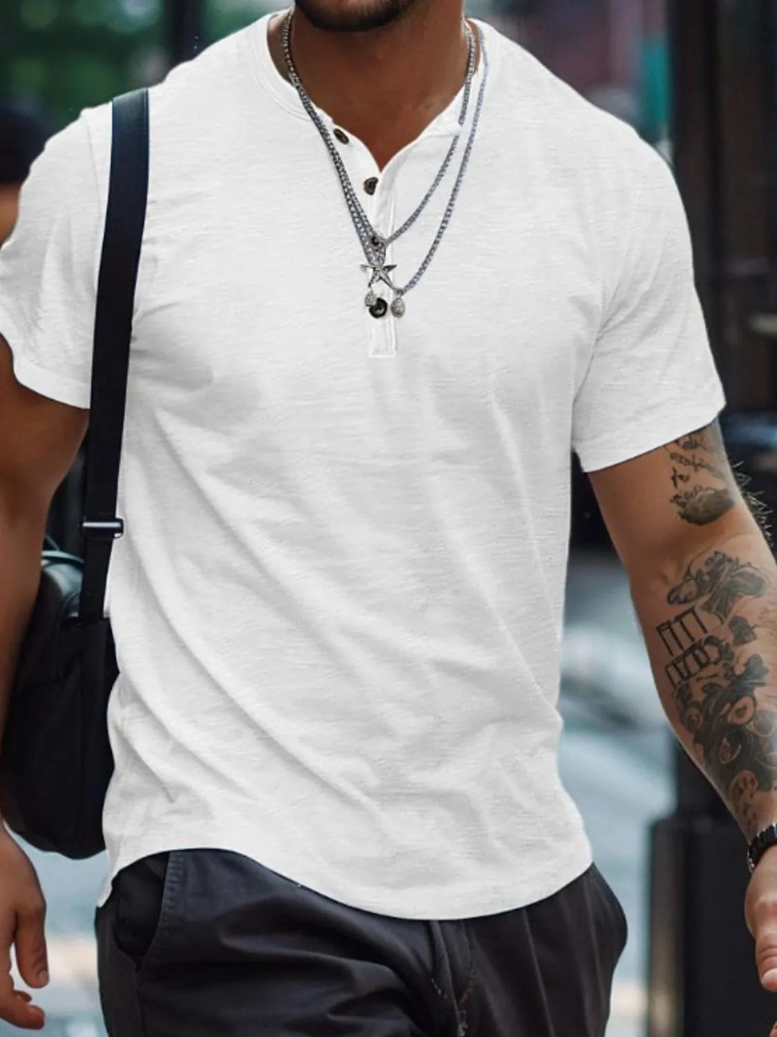 Men's Full Size Button Henley Collar Polo Shirt Plus Size