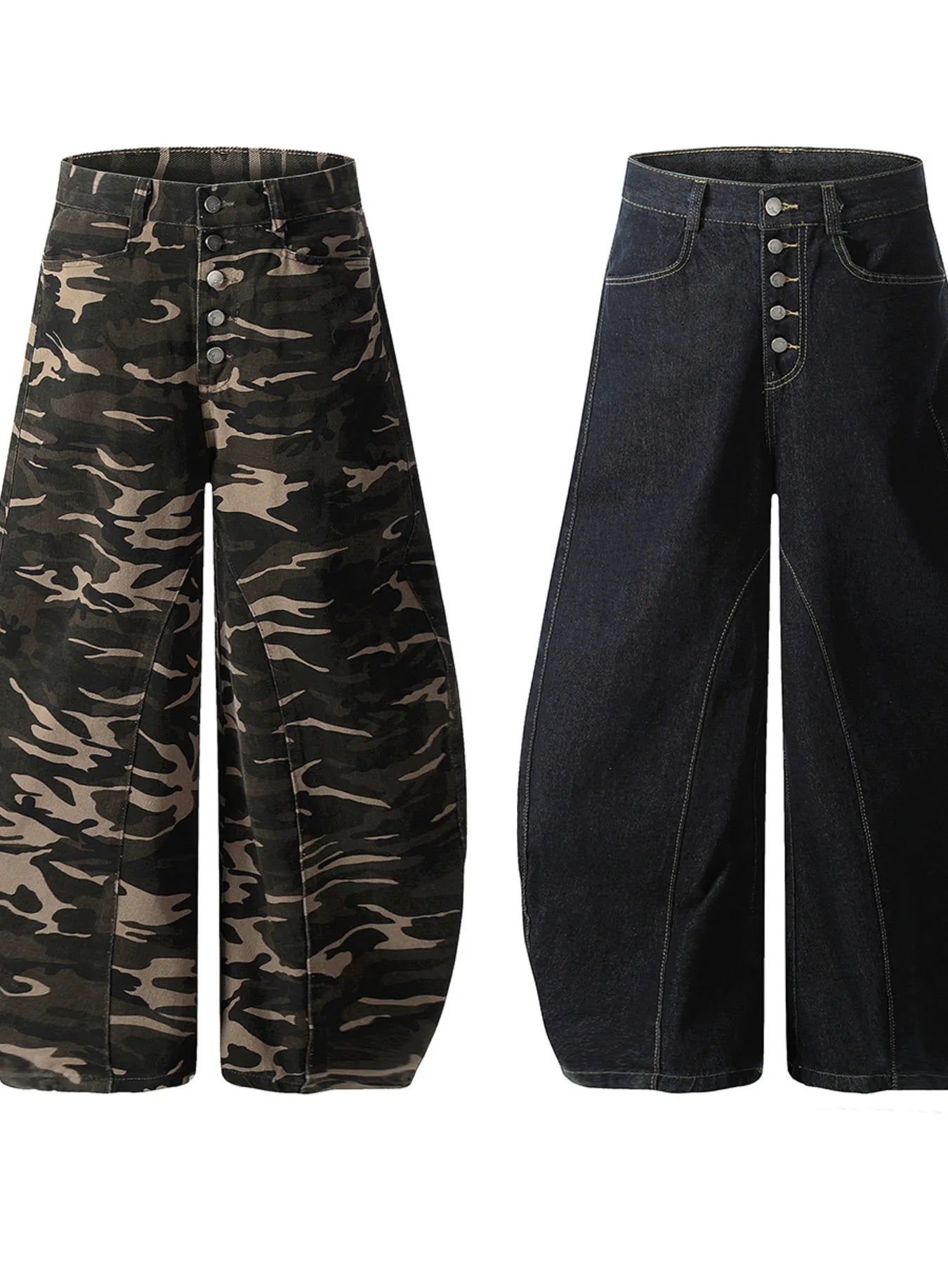 Men's Button Fly High Waist Curved Jeans