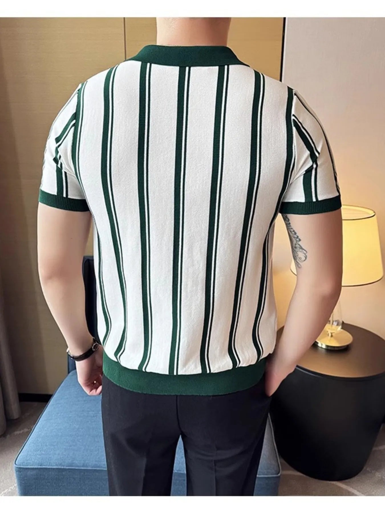 Men's Full Size Classic Striped Zip Collar Polo Shirt Plus Size