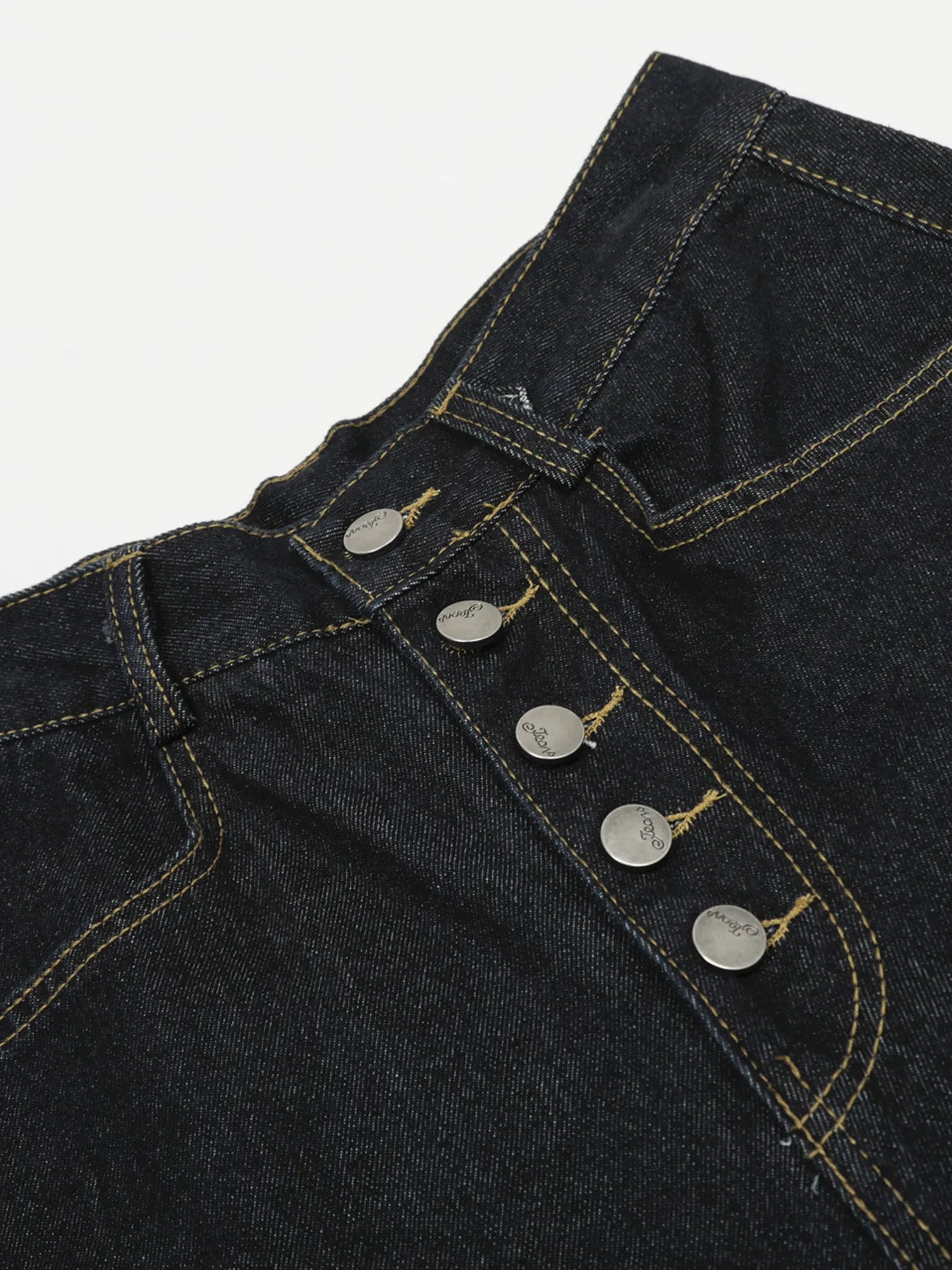Men's Button Fly High Waist Curved Jeans