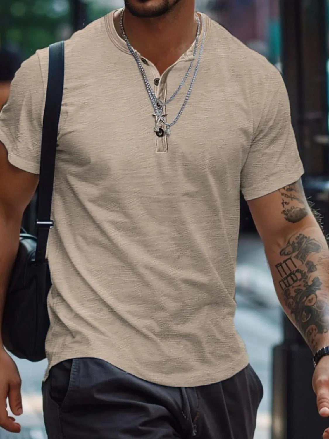 Men's Full Size Button Henley Collar Polo Shirt Plus Size