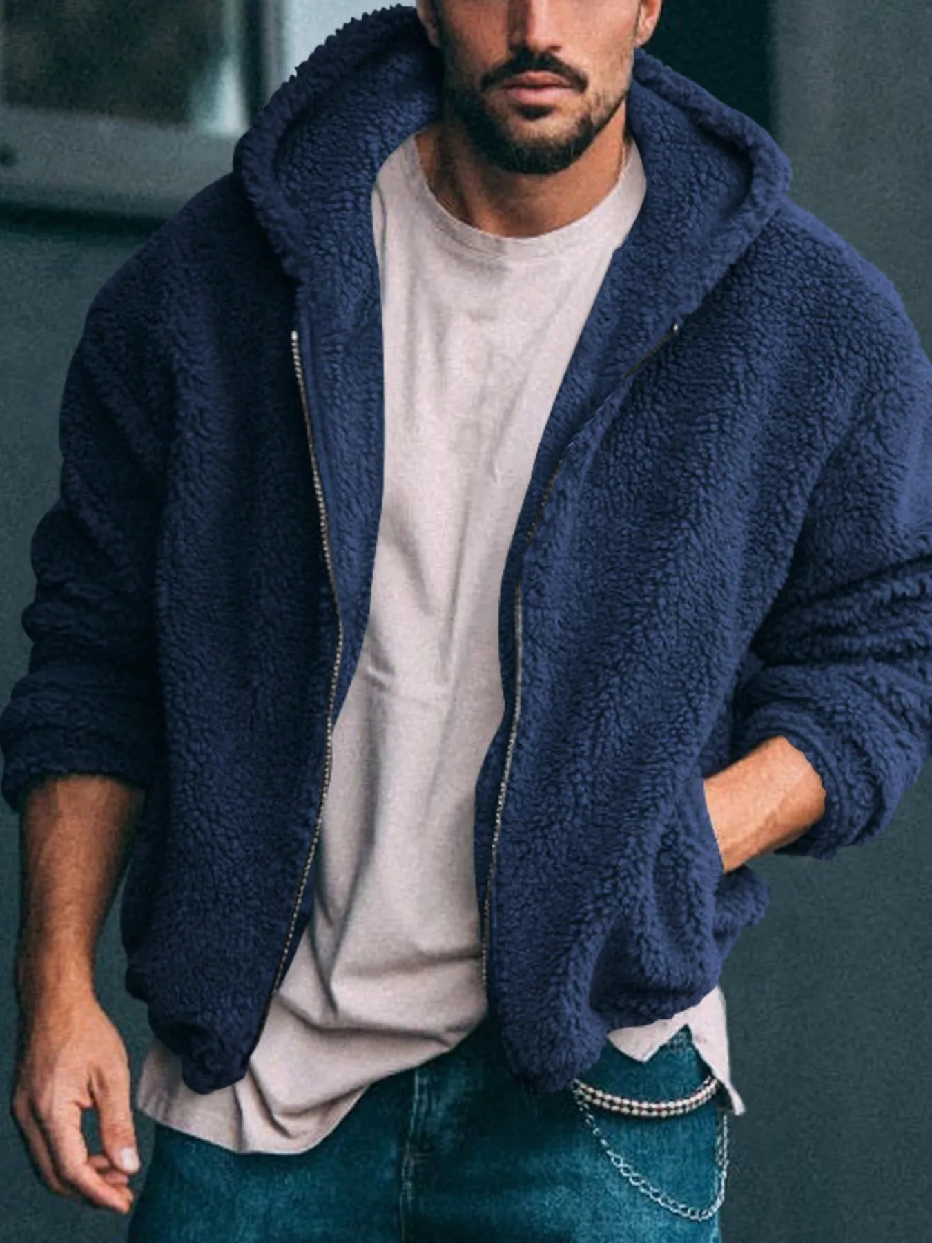 Men's Full Size Sherpa Fleece Hooded Zip-Up Jacket Plus Size