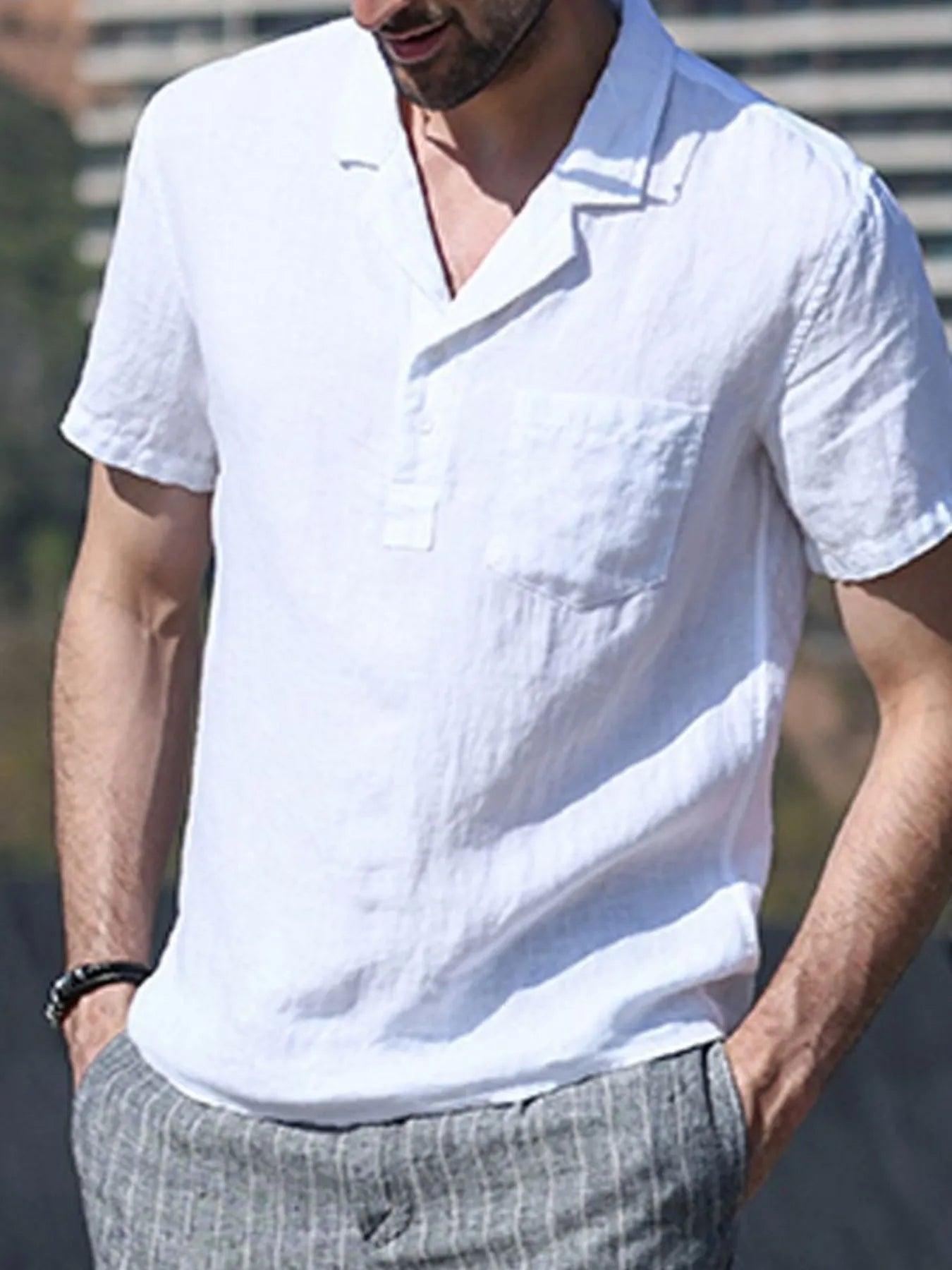 Men's Full Size Classic Linen Blend Short Sleeve Polo Shirt Plus Size