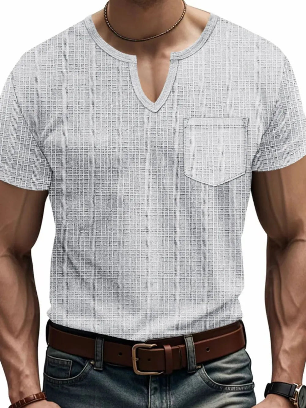 Men's Full Size Notched Short Sleeve T-Shirt Plus Size
