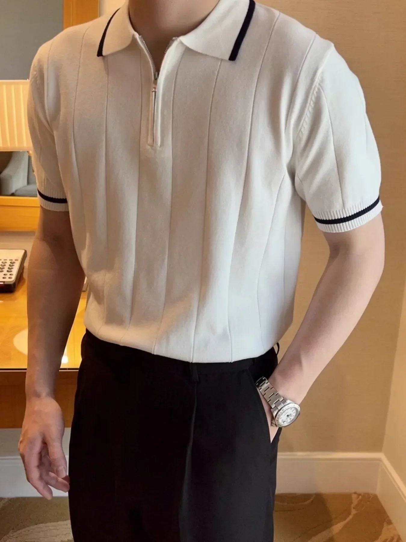 Men's Full Size Classic Zip Collar Short Sleeve Polo Shirt Plus Size