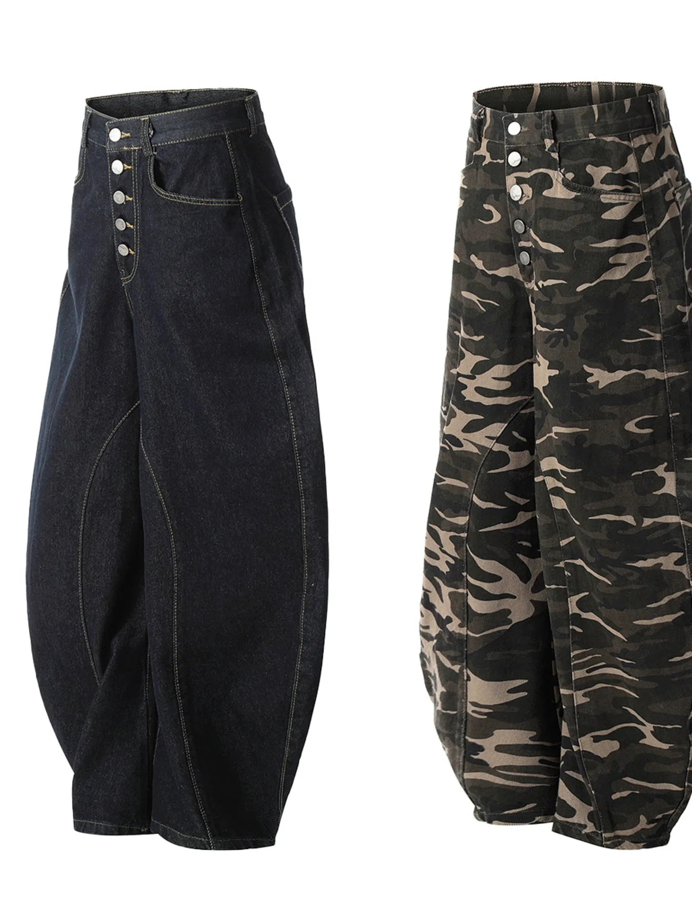 Men's Button Fly High Waist Curved Jeans