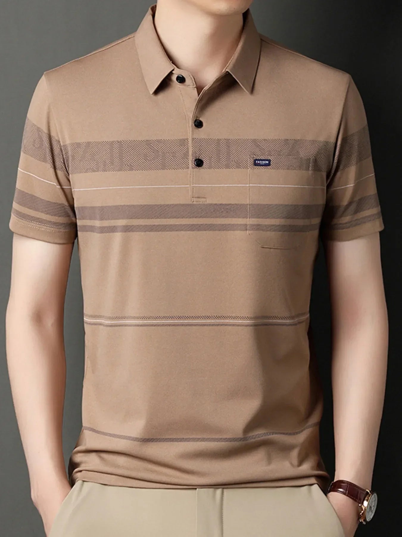 Men's Plus Size Classic Striped Business Casual Polo Shirt
