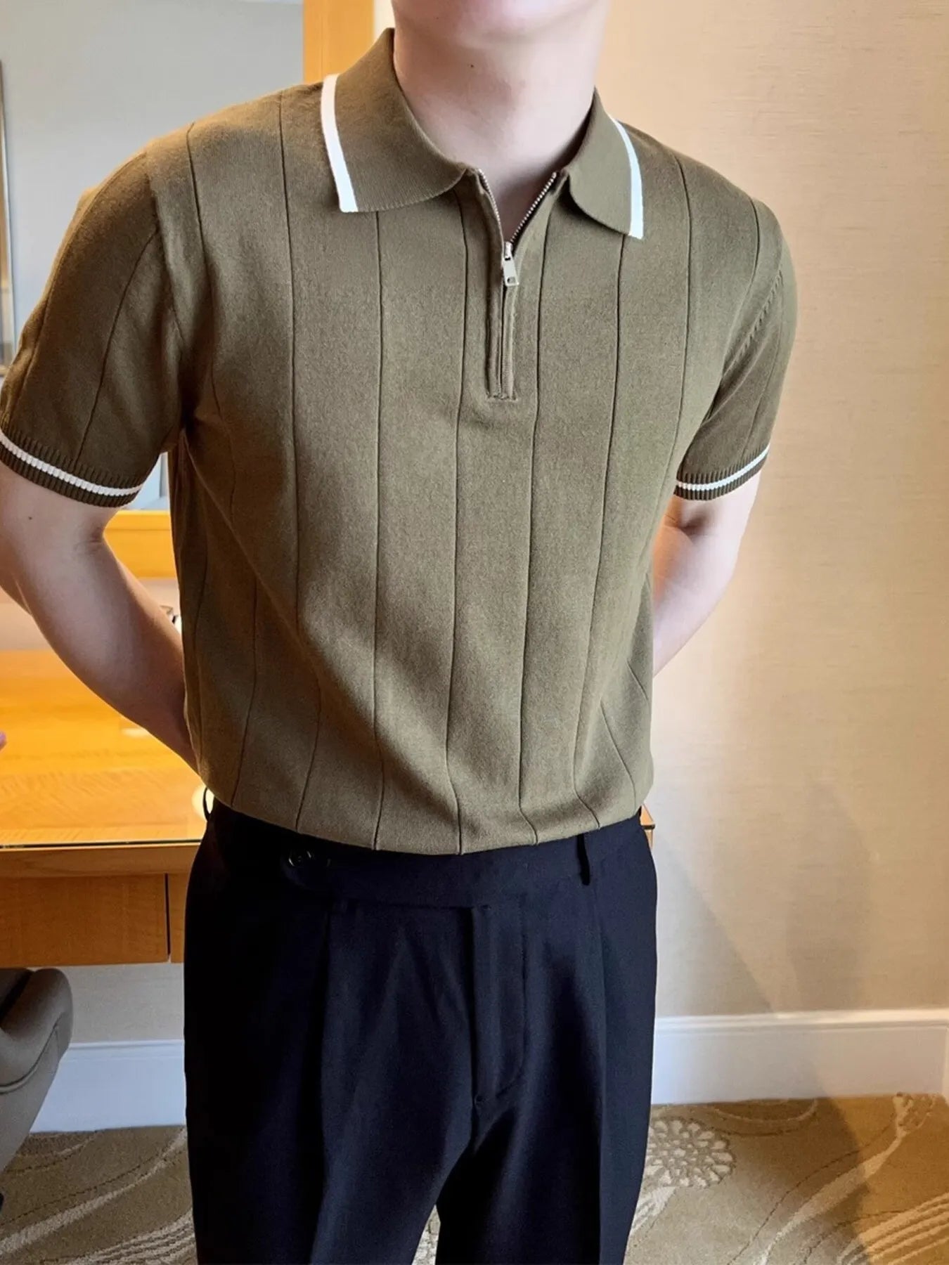 Men's Full Size Classic Zip Collar Short Sleeve Polo Shirt Plus Size