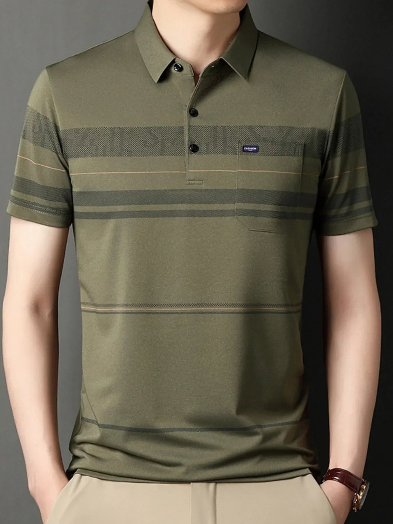Men's Plus Size Classic Striped Business Casual Polo Shirt
