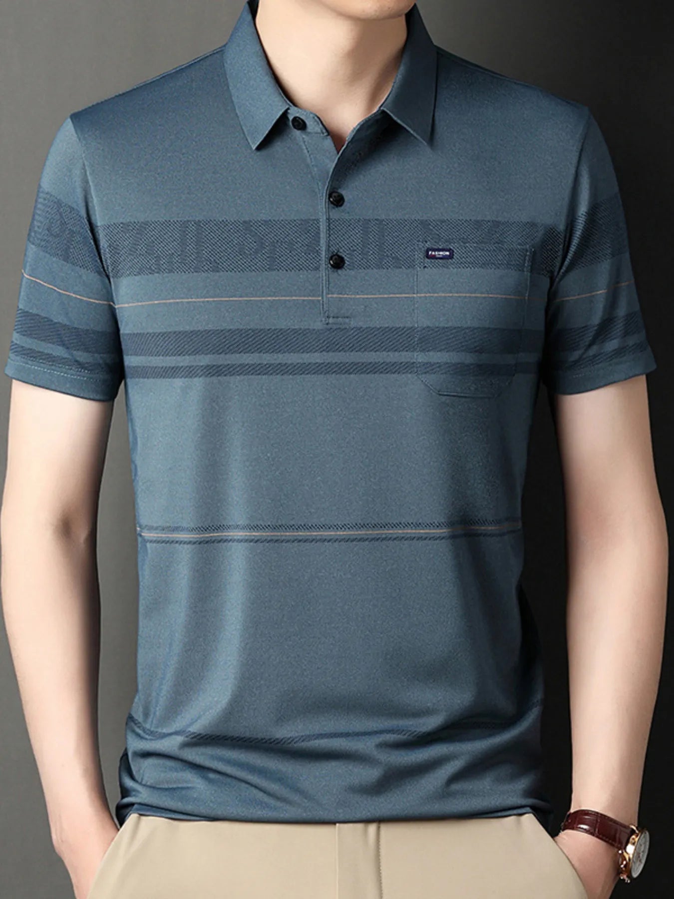 Men's Plus Size Classic Striped Business Casual Polo Shirt