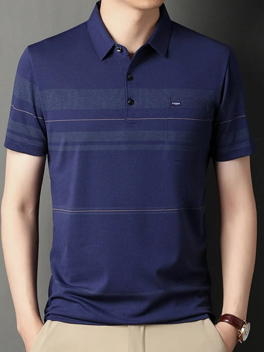 Men's Plus Size Classic Striped Business Casual Polo Shirt