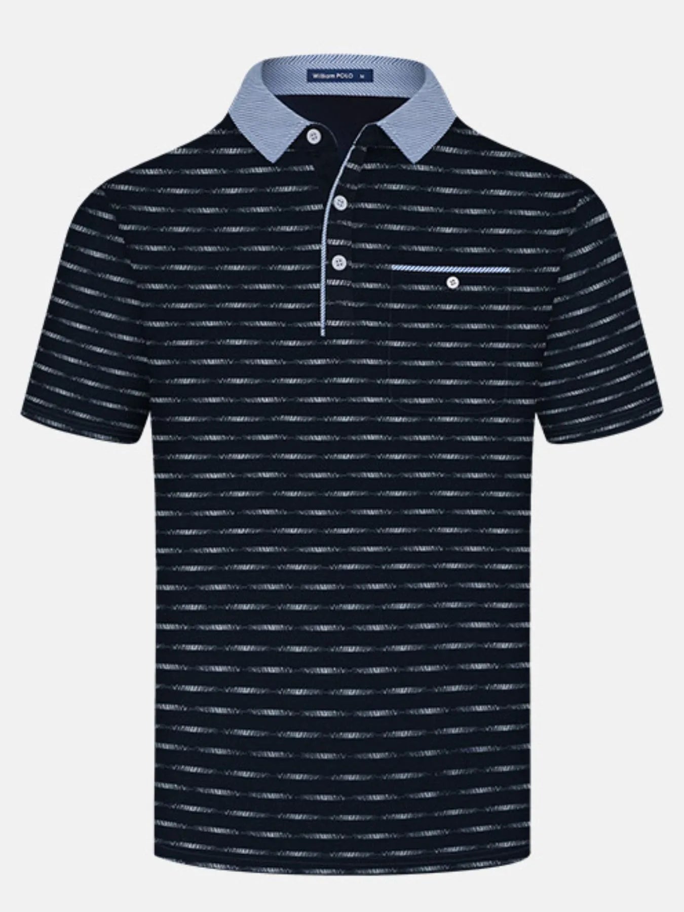 Men's Plus Size Classic Striped Polo Shirt with Contrast Collar