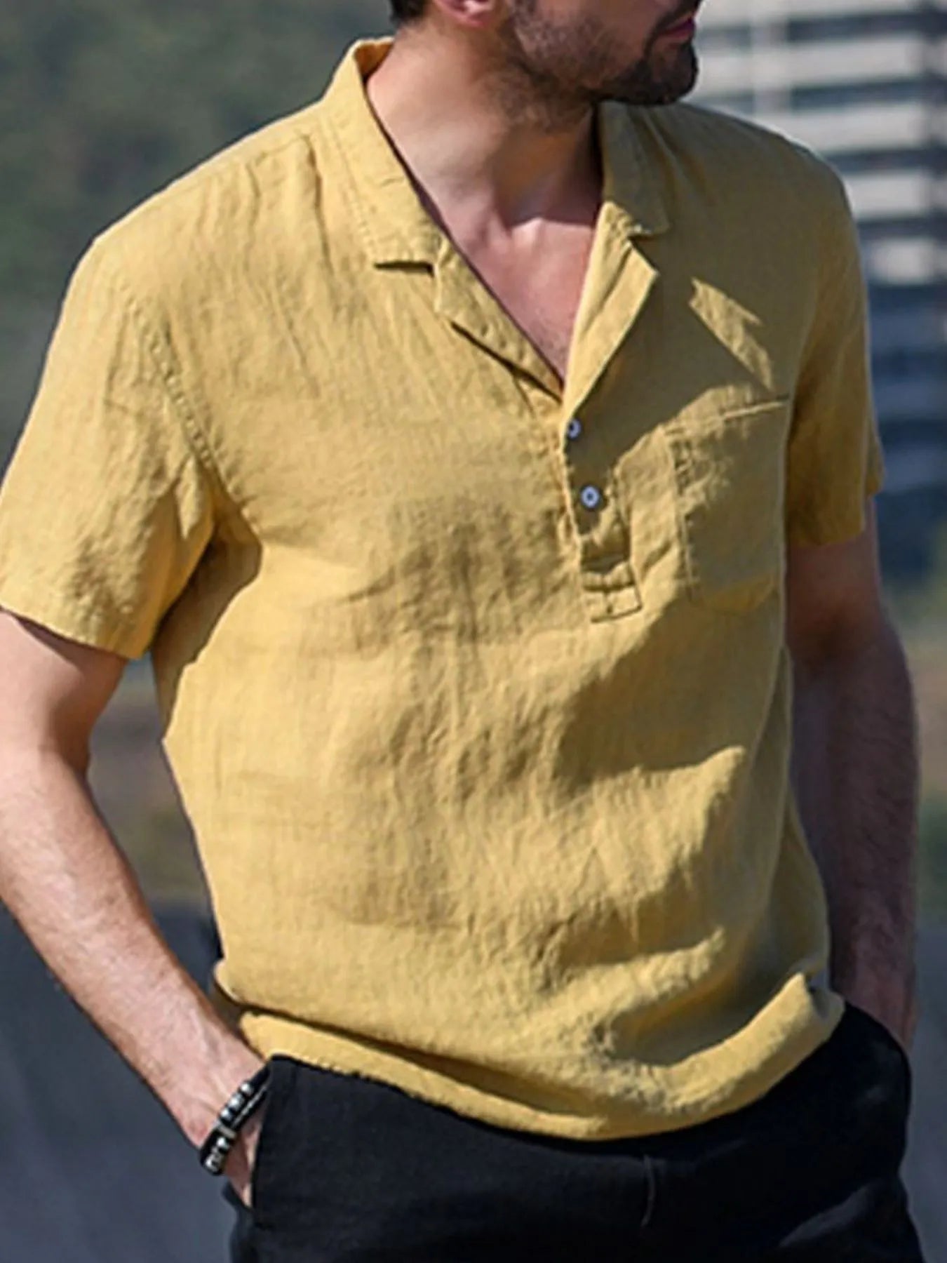 Men's Full Size Classic Linen Blend Short Sleeve Polo Shirt Plus Size