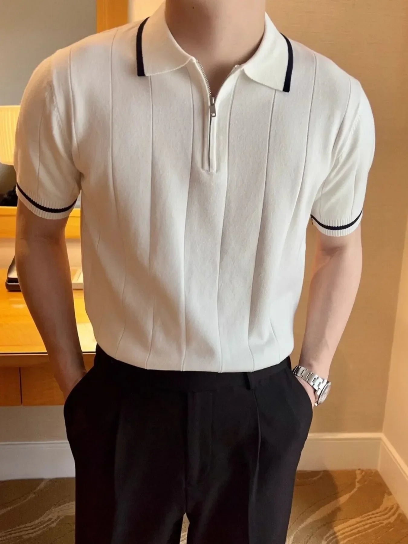 Men's Full Size Classic Zip Collar Short Sleeve Polo Shirt Plus Size