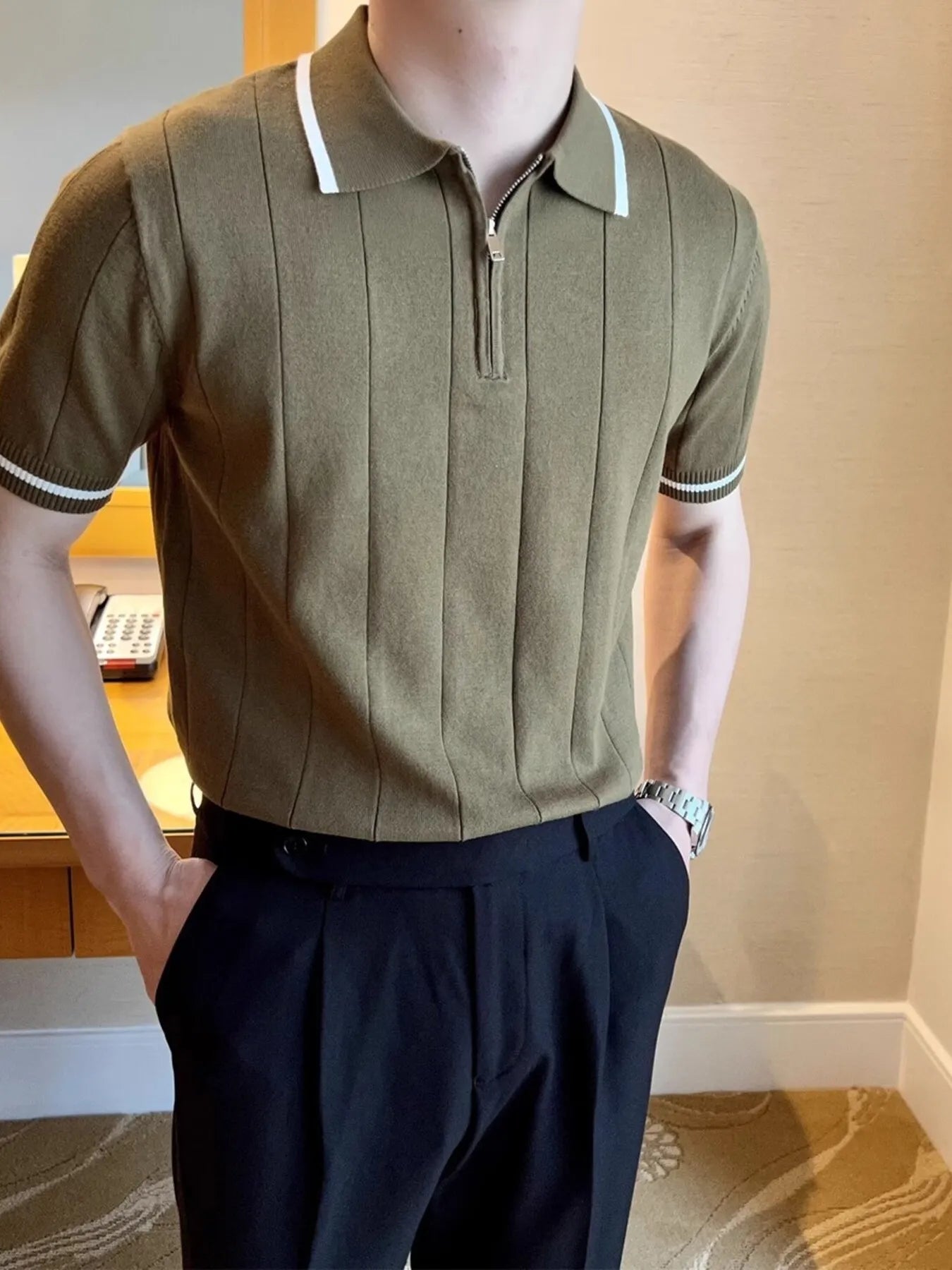 Men's Full Size Classic Zip Collar Short Sleeve Polo Shirt Plus Size
