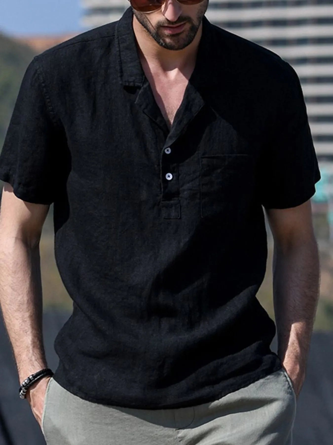 Men's Full Size Classic Linen Blend Short Sleeve Polo Shirt Plus Size