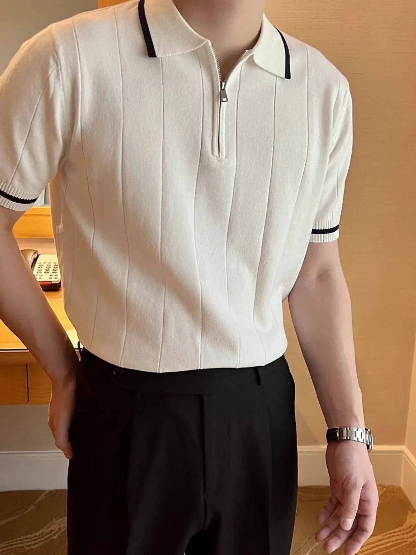 Men's Full Size Classic Zip Collar Short Sleeve Polo Shirt Plus Size