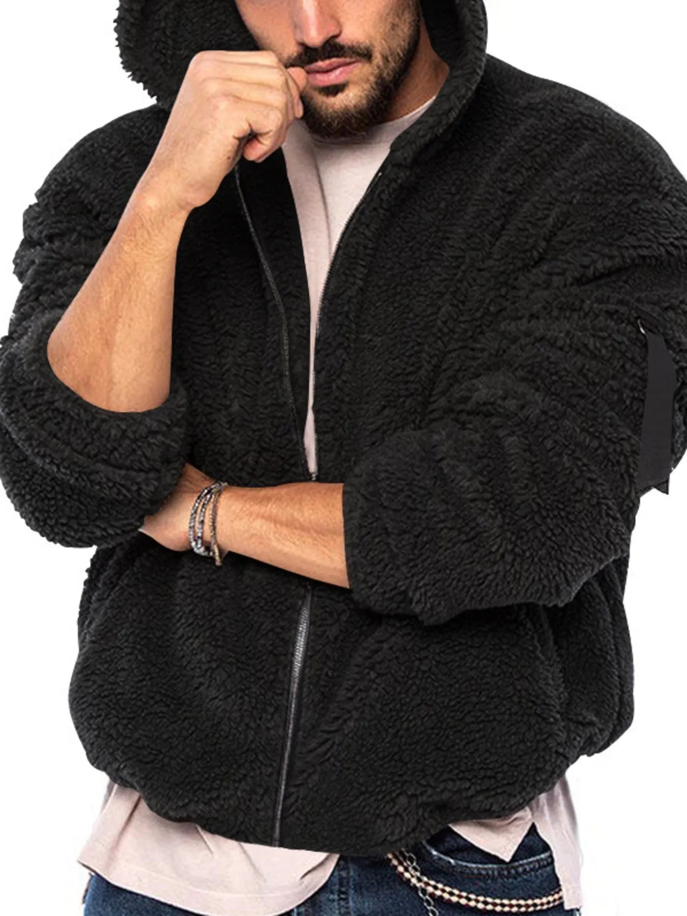 Men's Full Size Sherpa Fleece Hooded Zip-Up Jacket Plus Size