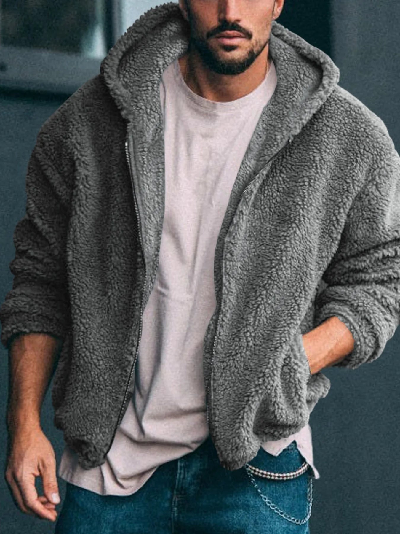 Men's Full Size Sherpa Fleece Hooded Zip-Up Jacket Plus Size